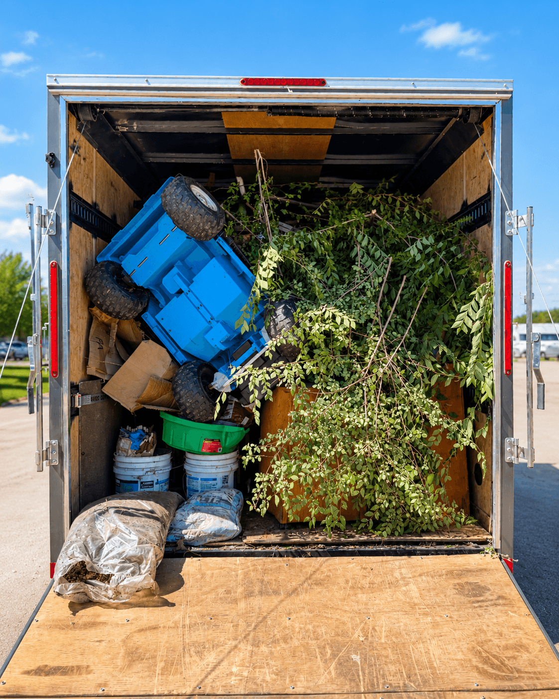 A trailer loaded full during a Get It Out Cleanouts full-service haul-away